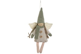 DKD Home Decor Decoracion Colgante Navidad Angel Beige Verde 12 Unidades 4 x 27 x 13 cm