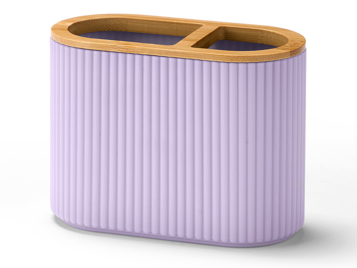 Berilo Portacepillos Rayas Doble Bambú Lila Plástico y Bambú 6.6x10.2x13 cm (Set de 24)