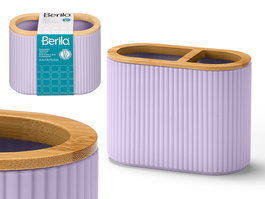 Berilo Portacepillos Rayas Doble Bambú Lila Plástico y Bambú 6.6x10.2x13 cm (Set de 24)