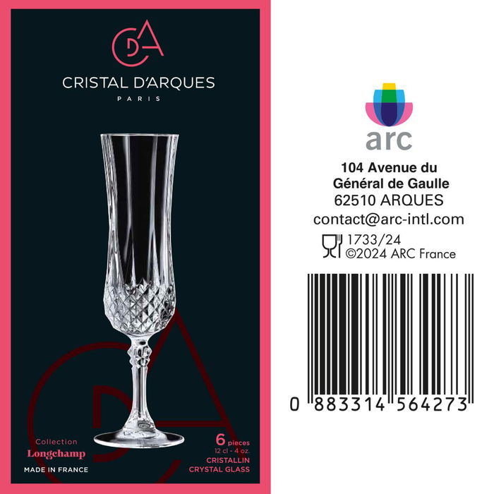 Copa Flauta Cristalín Longchamp Cristal d'Arques 14 cL (6 Unidades)
