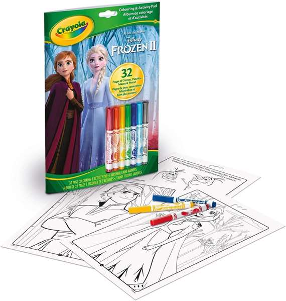 Crayola Libro Actividades Frozen 2 04-5900 con 7 Rotuladores Lavables para Niños +3 Años