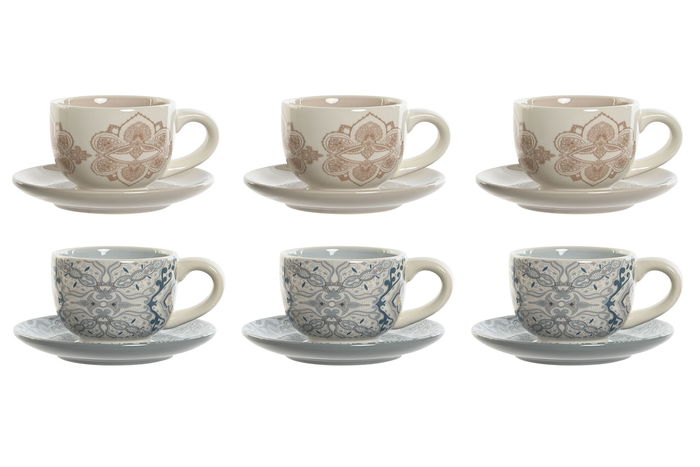 DKD Home Decor Delhi 2023 Café Indio Set de 6 Piezas, Dolomita y Metal, Beige y Azul, 18 x 20 x 20 cm, 180 ml