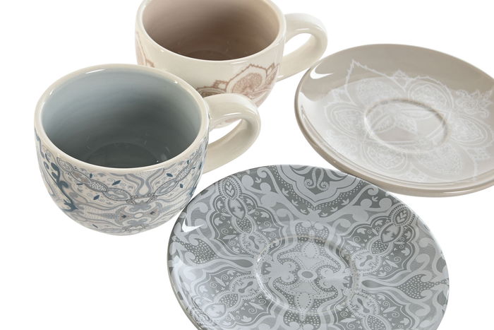 DKD Home Decor Delhi 2023 Café Indio Set de 6 Piezas, Dolomita y Metal, Beige y Azul, 18 x 20 x 20 cm, 180 ml