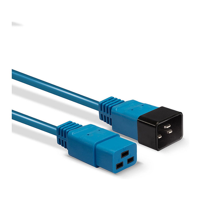LINDY 30121 Cable de Extensión de Red IEC C19 a C20, 2 metros, Azul, 250V 16A, Plug and Play