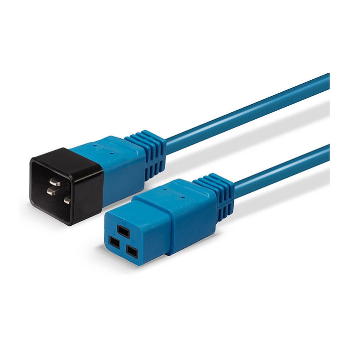 LINDY 30121 Cable de Extensión de Red IEC C19 a C20, 2 metros, Azul, 250V 16A, Plug and Play