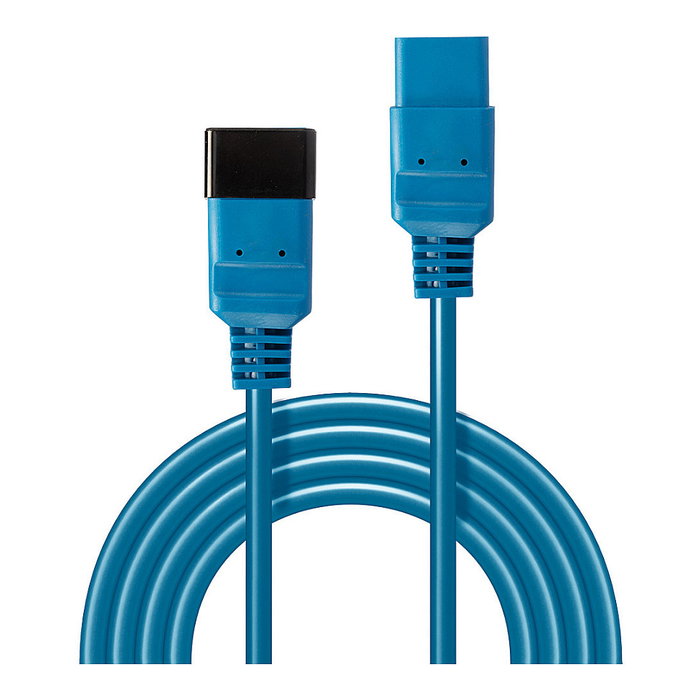 LINDY 30121 Cable de Extensión de Red IEC C19 a C20, 2 metros, Azul, 250V 16A, Plug and Play