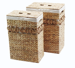 DKD Home Decor Set de 2 Cestos para la Ropa de Jacinto de Agua y Algodón