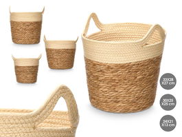 Giftdecor Set 3 Cestos Redondos 29 cm Alto Natural Papel Fibra Natural (Set de 4)