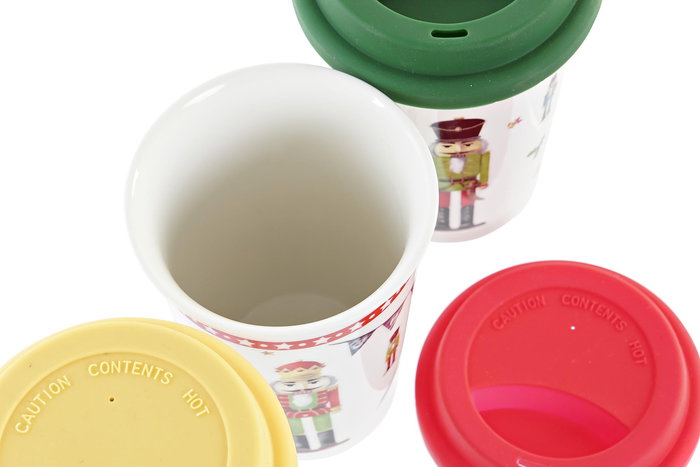 DKD Home Decor Taza Navidad Fantasia Multicolor Blanco Porcelana y Silicona 9.5 x 14 x 9.5 cm (12 Unidades)