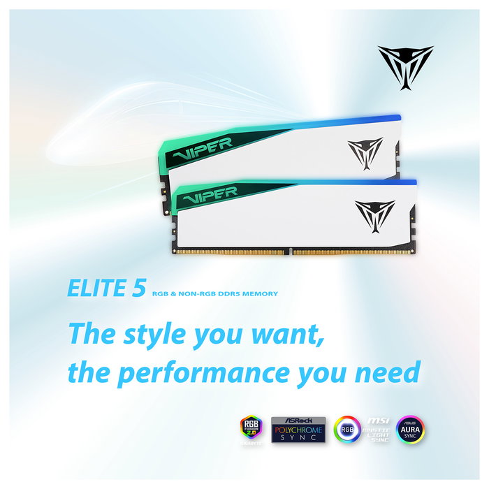 Patriot Viper Elite 5 RGB PVER548G60C42KW 48 GB (2x24 GB) DDR5 6000 MHz Kit de Memoria RAM, Intel XMP 3.0, AMD EXPO 1.0, 288-pin DIMM, Dissipador Térmico