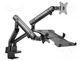 Brazo de monitor regulable para escritorio con plataforma para notebook