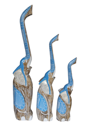 DKD Home Decor Set de 3 Figuras de Elefante Albasia Natural y Azul