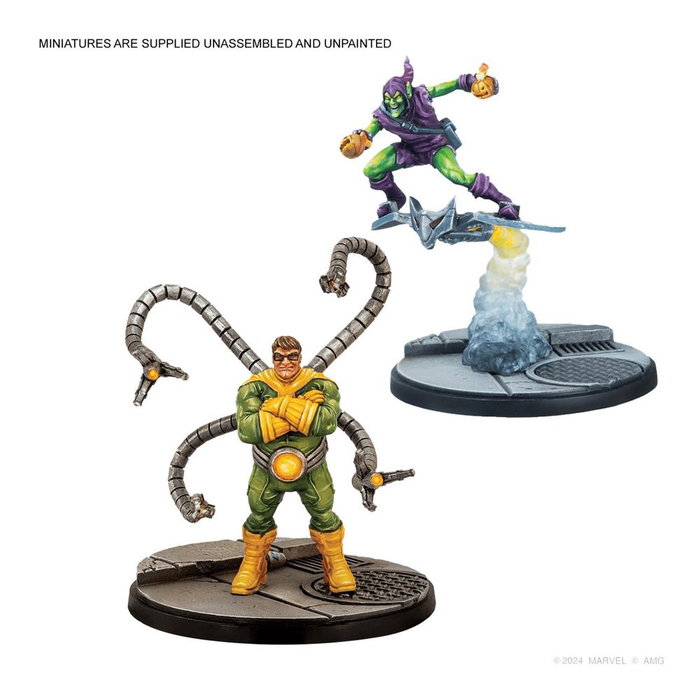 Asmodee Marvel Crisis Protocol Spider-Foes Affiliation Pack Expansión Juego de Mesa con Miniaturas Doctor Octopus, Duende Verde, Kraven y Lagarto