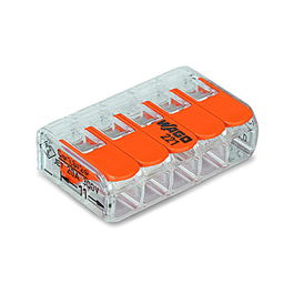 WAGO 221-415 Conector de Empalme a Presión, 5 Polos, para Cable 0.2-4 mm² (4 mm² Máx.), 32A 450V, Color Naranja/Transparente - Lote de 25 Unidades