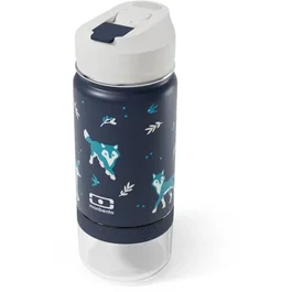 Monbento Twisty Wolf Botella de agua y snack 2 en 1 isotérmica para niños con pajita