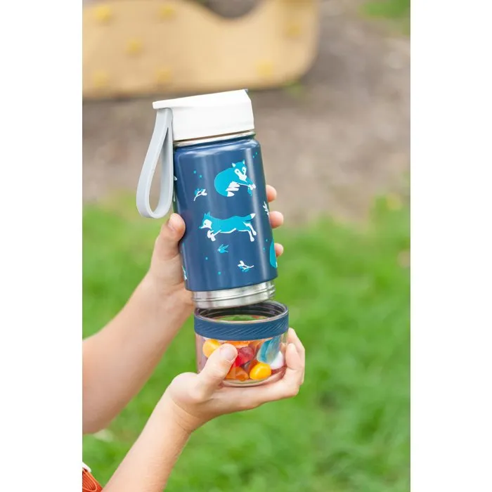 Monbento Twisty Wolf Botella de agua y snack 2 en 1 isotérmica para niños con pajita
