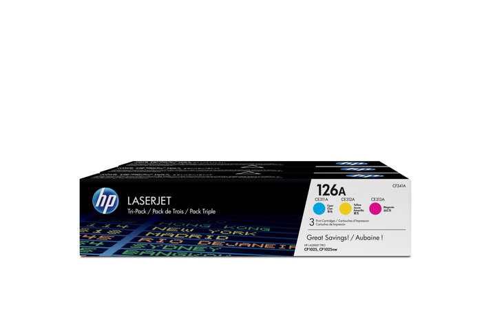 HP 126A CF341A Multipack de 3 Cartuchos de Tóner (Cian, Magenta, Amarillo) HP 126A CF341A Multipack de 3 Cartuchos de Tóner (Cian, Magenta, Amarillo)