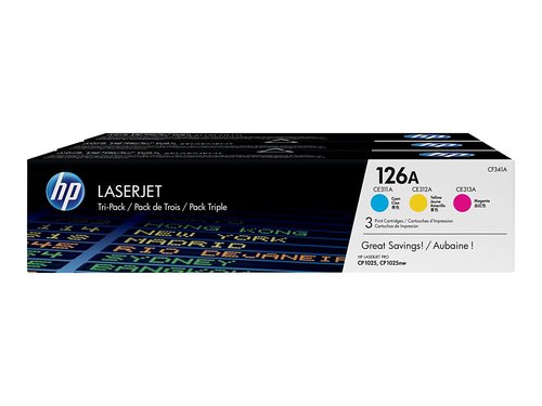 HP 126A CF341A Multipack de 3 Cartuchos de Tóner (Cian, Magenta, Amarillo) HP 126A CF341A Multipack de 3 Cartuchos de Tóner (Cian, Magenta, Amarillo)