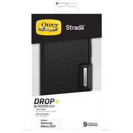 OtterBox Funda Strada para Galaxy S23+ con Tapa en Piel y 2 Slots para Tarjetas, Negro