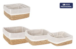 Inde Set de 3 Cestas de Mimbre Cuadradas con Tela (20/18/16cm)