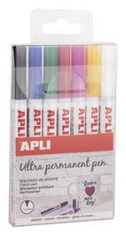 APLI Set de 7 Marcadores de Tinta Permanente Punta Fina Colores Surtidos