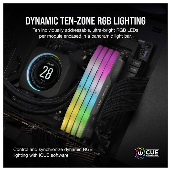 Corsair Vengeance RGB CMH32GX5M2B6400Z32 Kit RAM DDR5 32GB (2x16GB) 6400MHz CL32 Negro con iluminación RGB