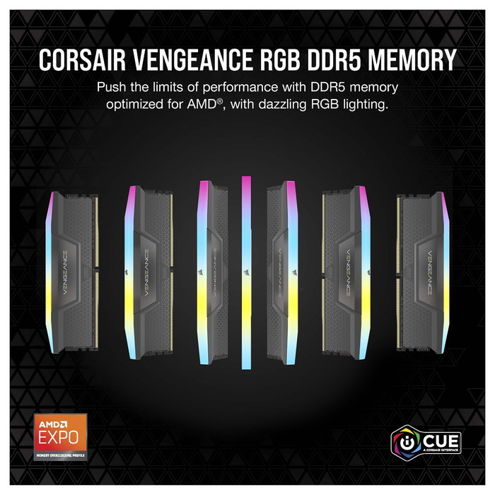 Corsair Vengeance RGB CMH32GX5M2B6400Z32 Kit RAM DDR5 32GB (2x16GB) 6400MHz CL32 Negro con iluminación RGB