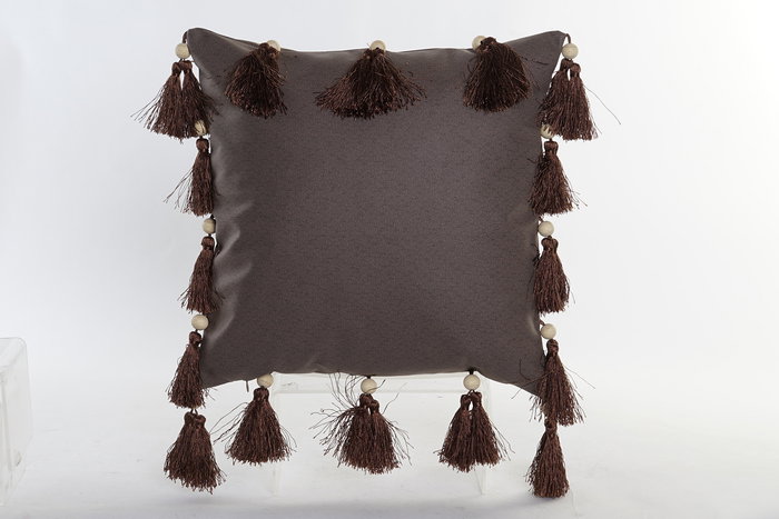 DKD Home Decor Cojin Marron Claro Marron Oscuro Dorado Poliester con Flecos 45 x 45 x 10 cm (4 Unidades)