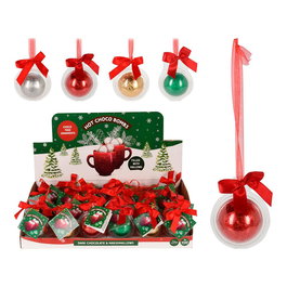 Basics Bola Navideña de Plástico con Cinta, Contiene Chocolate Negro con Mini Malvaviscos, Colores Surtidos