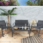Home Deco Factory Naxos Conjunto Jardín de 4 Piezas con Mesa de Vidrio y Sillas de Hierro