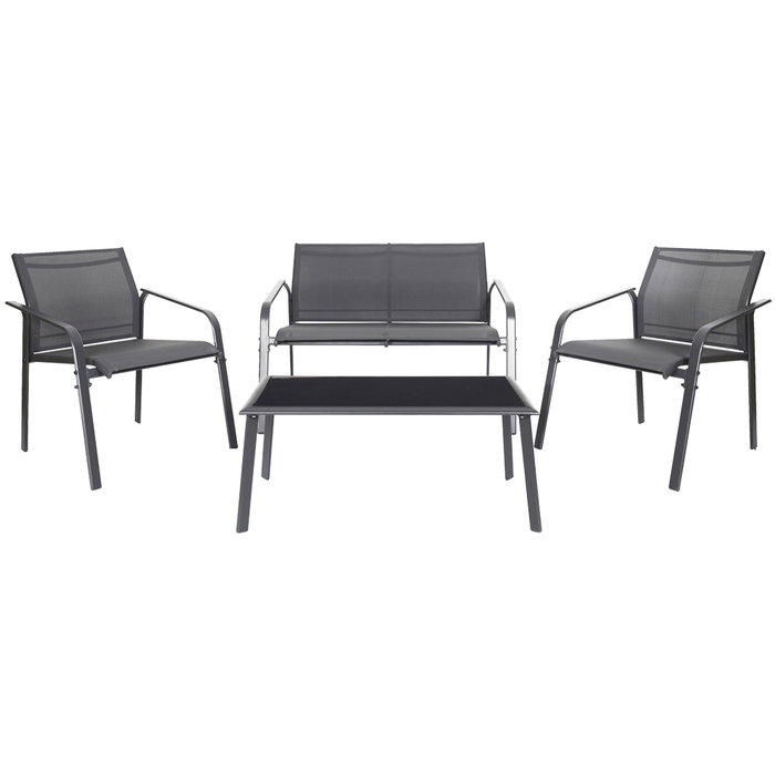 Home Deco Factory Naxos Conjunto Jardín de 4 Piezas con Mesa de Vidrio y Sillas de Hierro Home Deco Factory Naxos Conjunto Jardín de 4 Piezas con Mesa de Vidrio y Sillas de Hierro