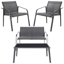 Home Deco Factory Naxos Conjunto Jardín de 4 Piezas con Mesa de Vidrio y Sillas de Hierro