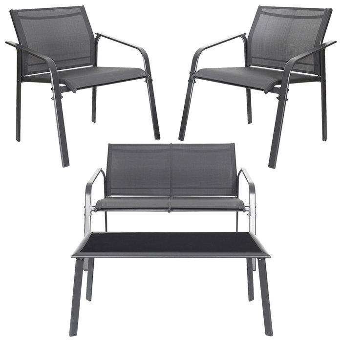 Home Deco Factory Naxos Conjunto Jardín de 4 Piezas con Mesa de Vidrio y Sillas de Hierro Home Deco Factory Naxos Conjunto Jardín de 4 Piezas con Mesa de Vidrio y Sillas de Hierro