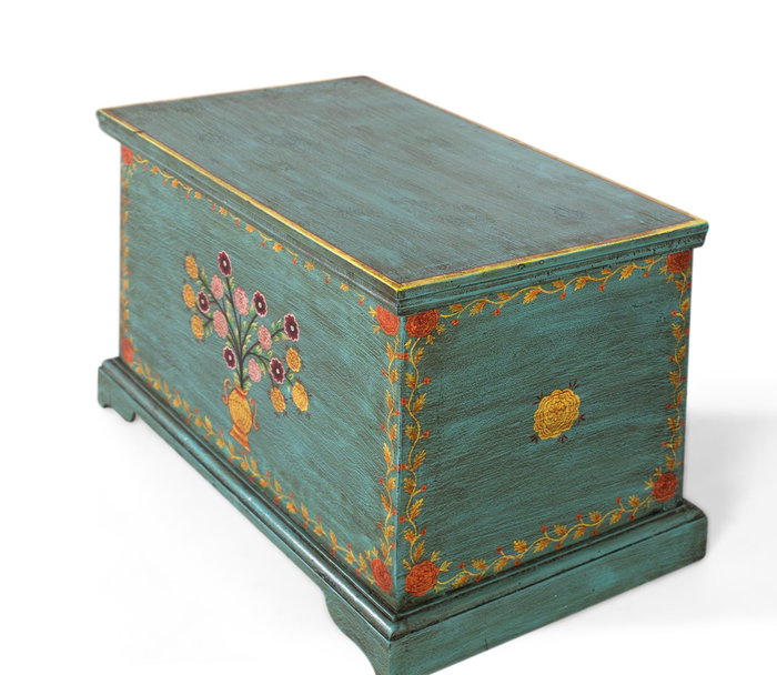 Giner y Colomer Baúl de Madera de Mango con Pintura a Mano Verde Turquesa 33x53x30 cm Giner y Colomer Baúl de Madera de Mango con Pintura a Mano Verde Turquesa 33x53x30 cm