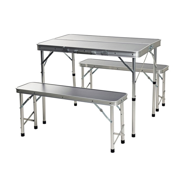 Redcliffs Conjunto de camping plegable de 3 piezas con mesa y 2 bancos Redcliffs Conjunto de camping plegable de 3 piezas con mesa y 2 bancos