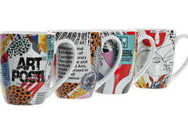 DKD Home Decor Taza Multicolor Porcelana Apta Microondas y Lavavajillas 360ml (12 Unidades) 8.5 x 10.4 x 12 cm