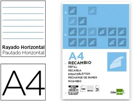 Liderpapel Recambio A4 120 Hojas 70gr Horizontal Sin Margen 4 Taladros Bandas 5 Colores
