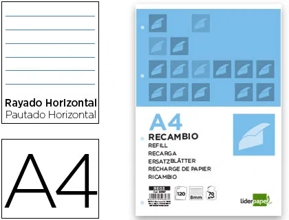 Liderpapel Recambio A4 120 Hojas 70gr Horizontal Sin Margen 4 Taladros Bandas 5 Colores Liderpapel Recambio A4 120 Hojas 70gr Horizontal Sin Margen 4 Taladros Bandas 5 Colores