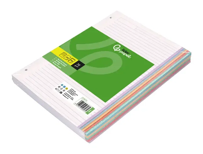Liderpapel Recambio para carpeta A5 120 hojas 70 g/m², 4 taladros, sin márgenes, bandas de 5 colores, impresión horizontal