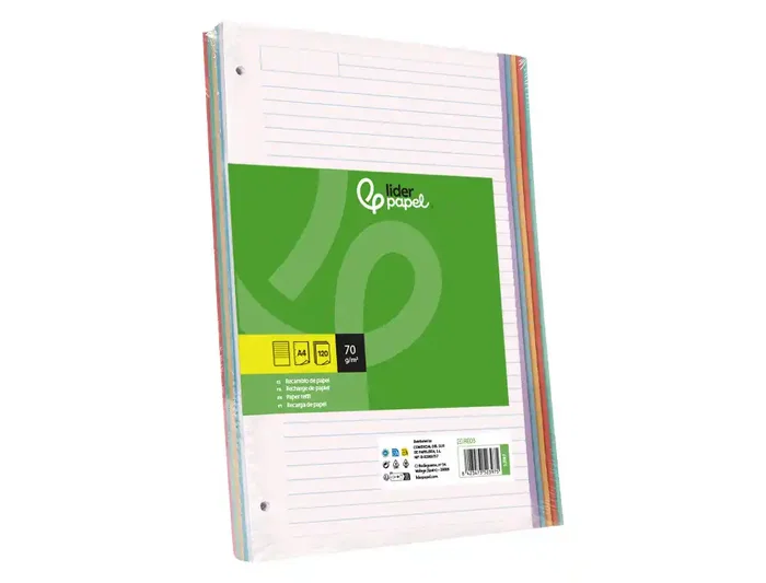 Liderpapel Recambio para carpeta A5 120 hojas 70 g/m², 4 taladros, sin márgenes, bandas de 5 colores, impresión horizontal