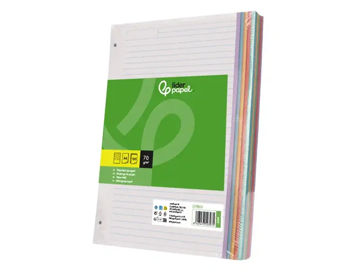 Liderpapel Recambio para carpeta A5 120 hojas 70 g/m², 4 taladros, sin márgenes, bandas de 5 colores, impresión horizontal