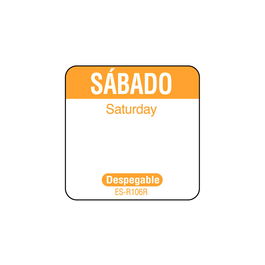 NCCO SR106R - Rollo de 1000 etiquetas despegables para rotación de inventario "SÁBADO" - 2,5 x 2,5 cm - Blanco y naranja - Venta 1 unidad.