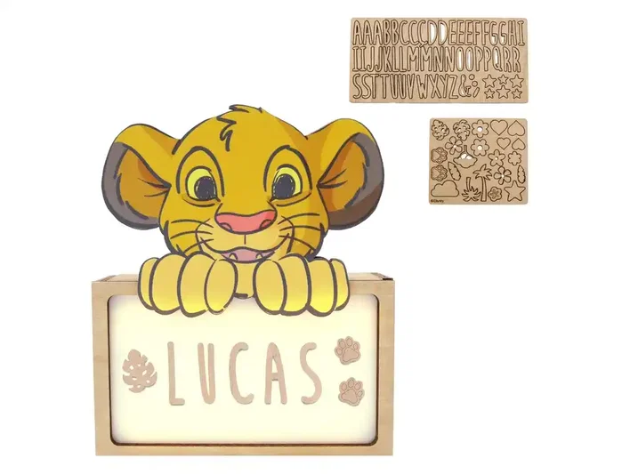 Wondee Lámpara de noche Simba personalizable de madera Wondee Lámpara de noche Simba personalizable de madera