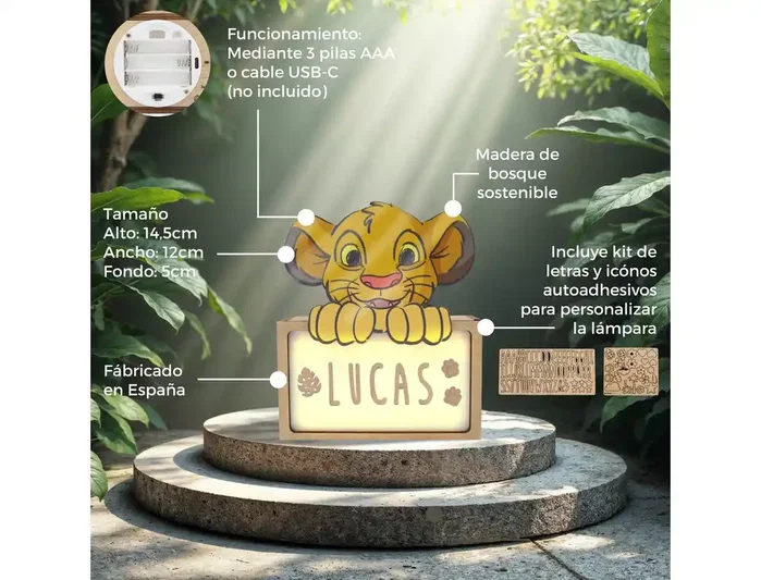 Wondee Lámpara de noche Simba personalizable de madera Wondee Lámpara de noche Simba personalizable de madera