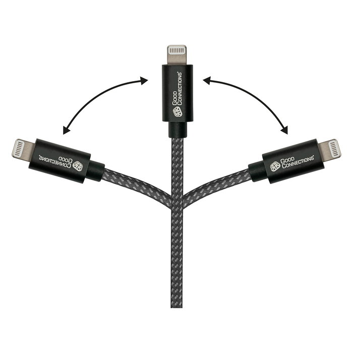 GoodConnections Cable USB-C a Lightning 0.5 m Textil Negro 18W Carga Rápida Compatible con iPhone iPad Modelo 2510-CL005S