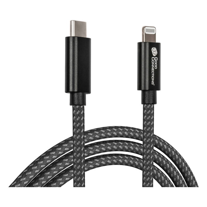 GoodConnections Cable USB-C a Lightning 0.5 m Textil Negro 18W Carga Rápida Compatible con iPhone iPad Modelo 2510-CL005S