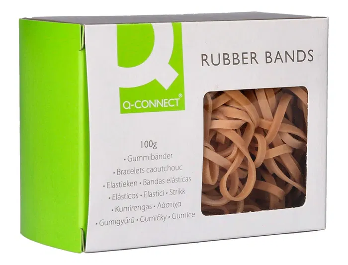 Q-connect Gomillas Elasticas Caja 100 gr Numero 33 90 x 3 mm Caucho Alta Calidad Resistencia Ancho 2 mm