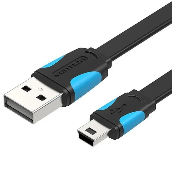 Vention Cable USB 2.0 a Mini USB Macho-Macho, 1.5m, 480Mbps, Carga hasta 10W, Plano, Azul y Negro, Modelo VAS-A14-B150