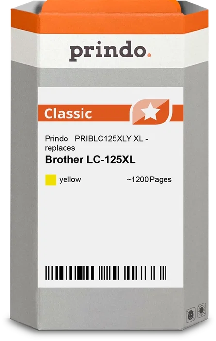 Prindo Classic XL Amarillo Cartucho de tinta amarillo compatible con Brother LC125XLY (LC125XLY) - 1.200 páginas Prindo Classic XL Amarillo Cartucho de tinta amarillo compatible con Brother LC125XLY (LC125XLY) - 1.200 páginas
