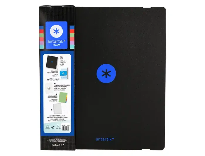 Antartik Carpeta con recambio A4 cuadro 5mm foam 4 anillas 35mm mixtas bicolor negro azul